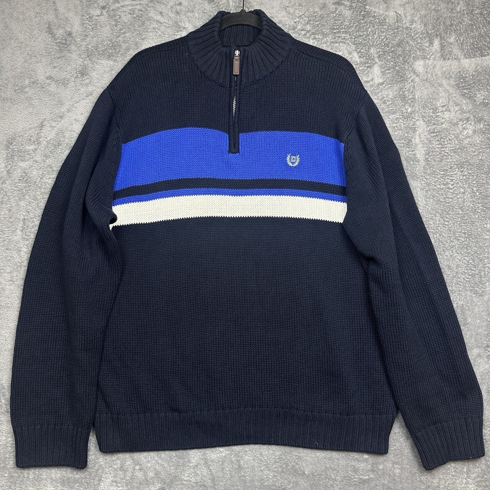 Chaps Pullover Sweater Men's Size XL Black‎ Blue 1/4 Zip 100% Cotton Preppy Y2K
